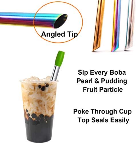 Boba Straws, Reusable Straw Metal Smoothies Jumbo Bubble Tea Tapioca
