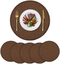 15" Round Placemats Set of 6, Faux Linen Cloth Place Mats, Coffee