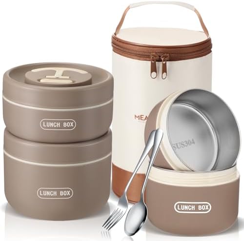 Dandat 3 Pcs Portable Insulated Lunch Container Set, Khaki