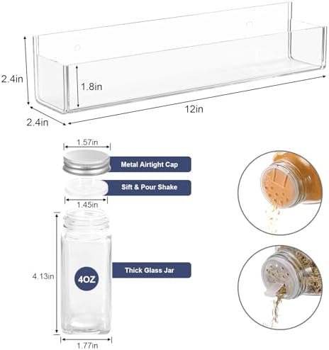 PMMASTO 2-Pack Clear Acrylic Self-Adhesive Spice Racks with 12 Empty