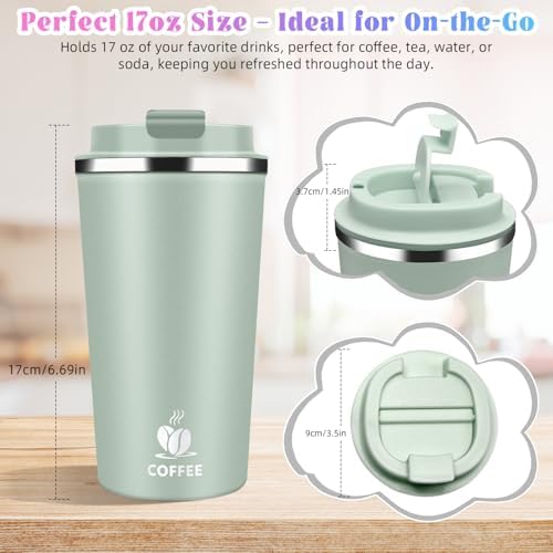 17oz Insulated Travel Coffee Mug with Flip Lid – Leakproof Stainless