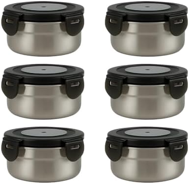 [6 Pack 4 Oz Small Condiment & Dip Containers with Leakproof Lids, Reusable Stainless Steel Bento Box Sauce Cups for Lunches, Picnics & Kitchen Storage (6pcs)