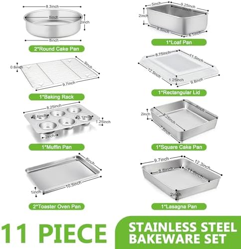 P&P CHEF Stainless Steel Baking Sheet Pan Set of 11, Bakeware Set for