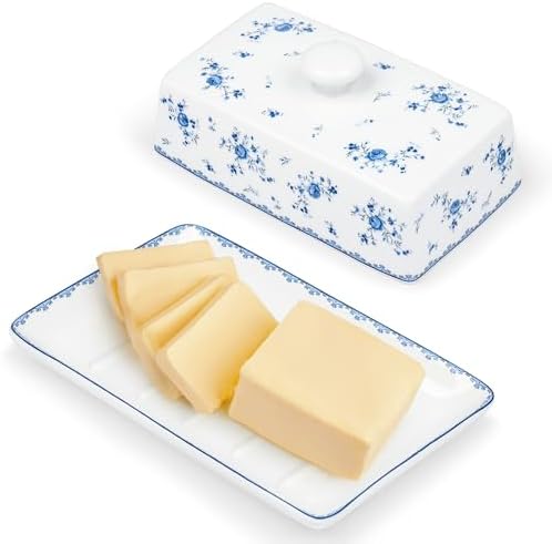 fanquare Porcelain Butter Dish with Lid, Classic Ceramic Butter Keeper