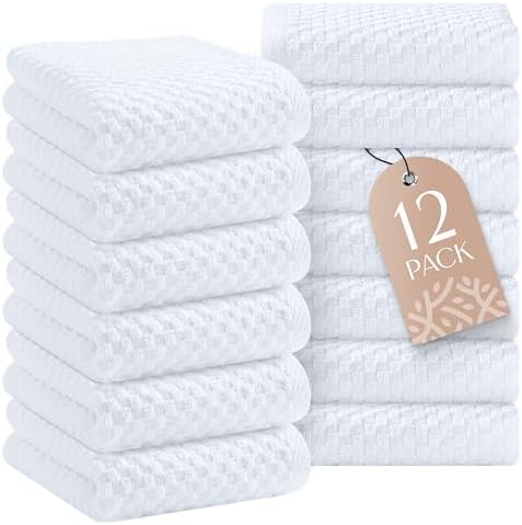 Wealuxe Super Absorbent Kitchen Towels 12 Pack - Premium 100% Cotton