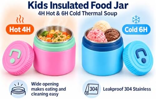 Kids Bento Lunch Box with 12oz Insulated Food Jar, 4-Compartment Lunch