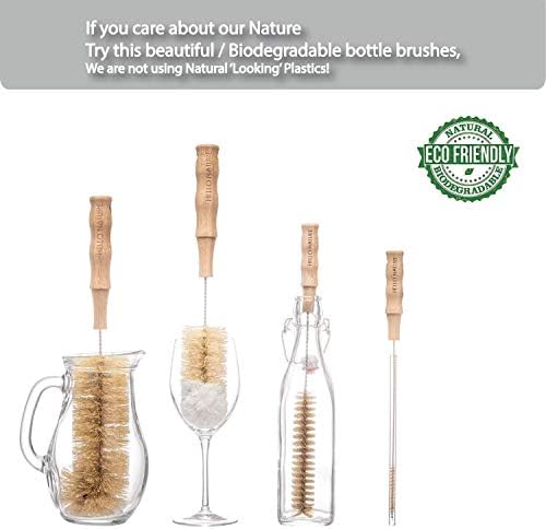 4 Pcs Bamboo Bottle Brush Set by HELLO NATURE – Long Handle Cleaning