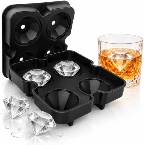2 Pack Diamond Ice Cube Tray Silicone Mold with Lid, 4 Large