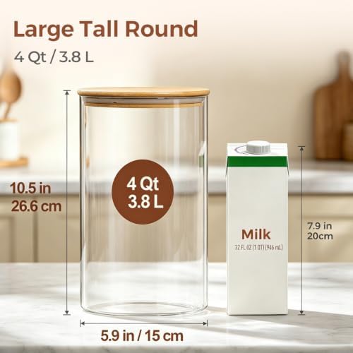 ComSaf Flour Sugar Storage Containers 4 Qt, 2 Pack Glass Flour