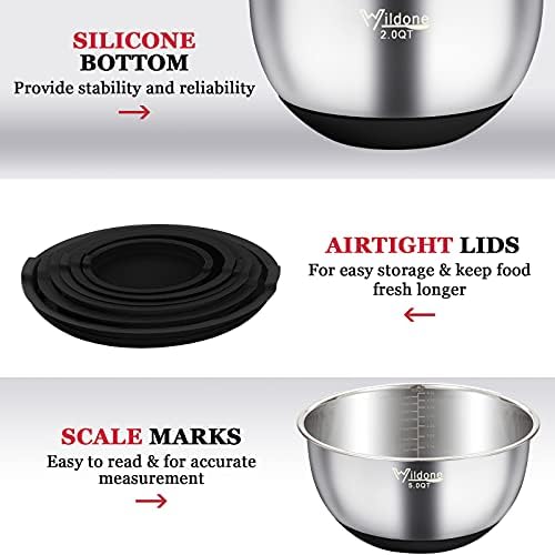 Wildone Mixing Bowls with Airtight Lids, Stainless Steel Mixing Bowls