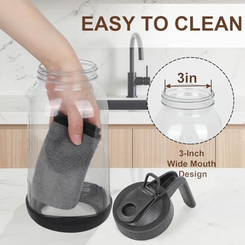 64 oz Glass Mason Jar Pitcher with Lid, Handle & Non-Slip Silicone