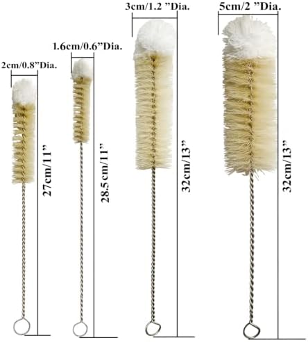 NewFerU Bottle Brushes Thin Long Handle X 4, Natural Boar Bristle Set