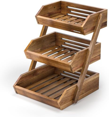 G.a HOMEFAVOR 3-Tier Acacia Wood Fruit Basket for Kitchen, Self-assembly