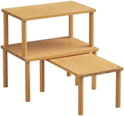 Set of 3 Bamboo Cabinet Organizer Shelf,Medium(Natural)