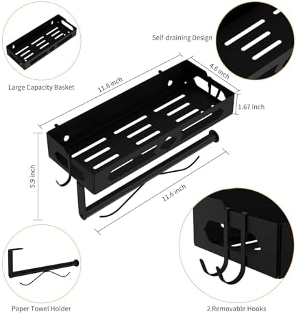 Wall Mount Paper Towel Holder with Shelf, Black