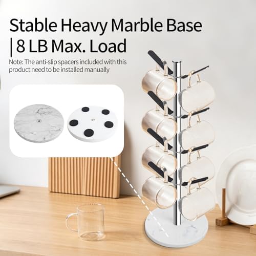 Marble Mug Holder Tree with 8 Hooks, Stainless Steel, Silver