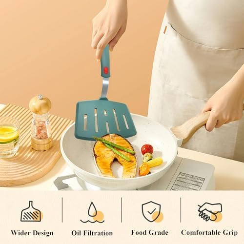 Silicone Spatula Turner, Heat Resistant Pancake Spatula for Non Stick