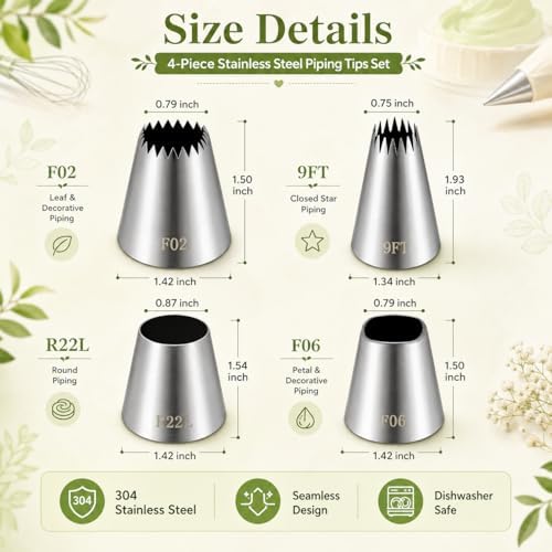 Large Piping Nozzles, 4Pcs #9FT #F02#F06#R22L Stainless Steel Seamless