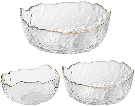 Glass Salad Bowl Set of 3 Phnom Penh Mixing Bowls Irregular Shape