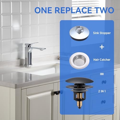 Bathroom Sink Drain Stopper, 2-in-1 Pop Up Sink Drain Stopper Strainer