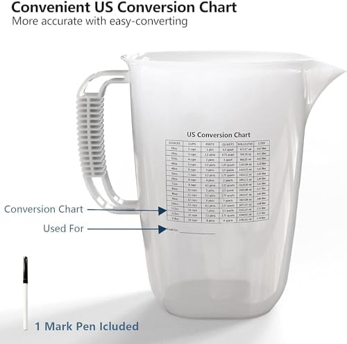 1 Gallon Measuring Pitcher-Convenient Conversion Chart,134oz Extra