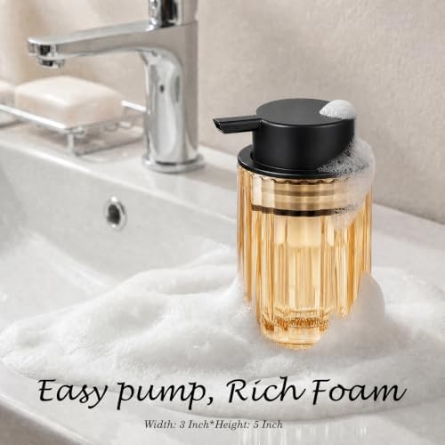 Amolliar Foaming Soap Dispenser, Amber Glass Soap Dispenser, Black