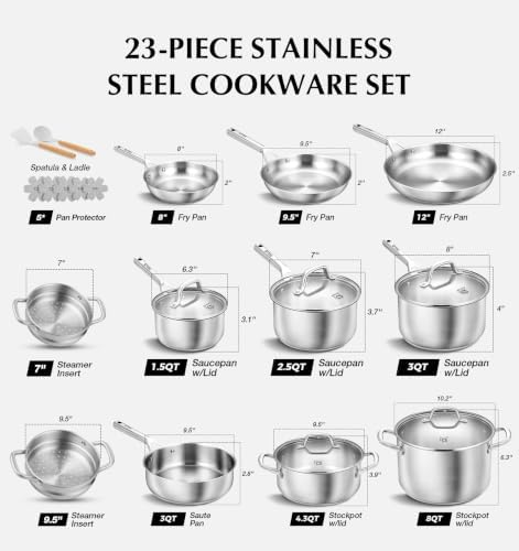 KOCH SYSTEME CS Stainless Steel Cookware Set 23 PCS With 5-Ply Steel Base