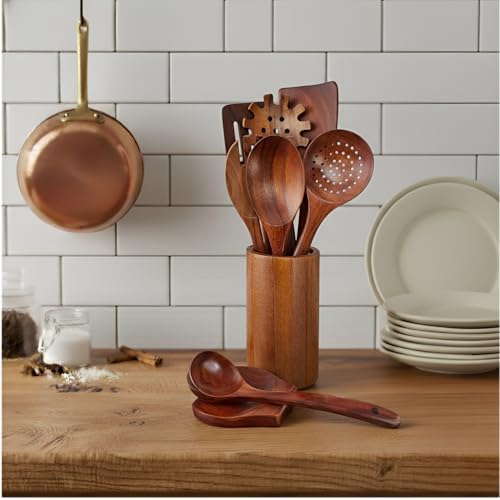 9-Piece Natural Teak Wooden Utensil Set