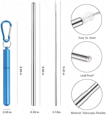 Collapsible Metal Straws, Travel Drinking Straws with Case, Keychain