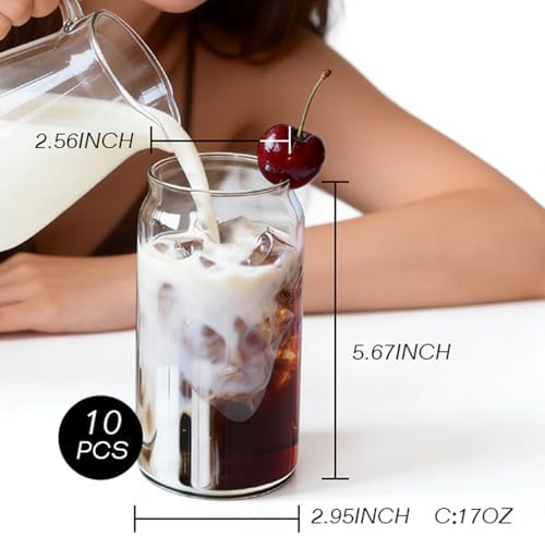 Etolies Drinking Glasses Set of 10, 17oz Can Shaped Glass Cups, Clear