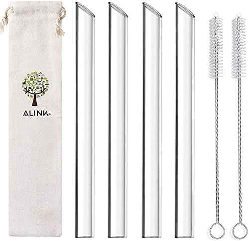 ALINK Reusable Glass Boba Straws, 14mm Extra Wide Clear Smoothie