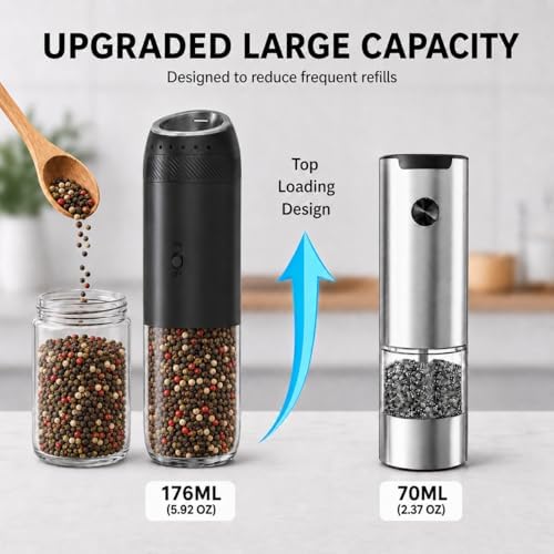 Gravity Electric Salt & Pepper Grinder Set, Matte Black, 2-Pack
