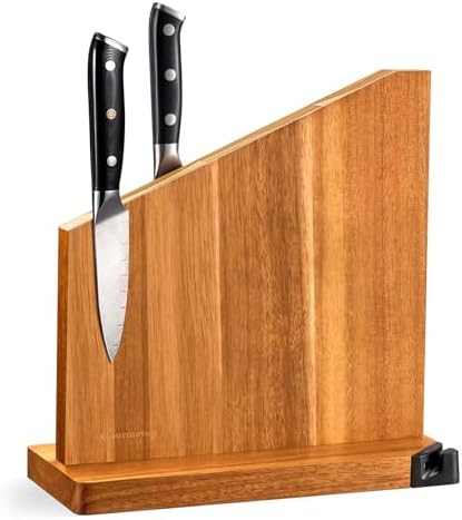Gourmetop Light Acacia Magnetic Knife Block with Sharpener