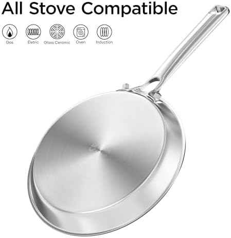 COOKER KING 9.5" Stainless Steel Crepe Pan, Everyday Flat Skillet