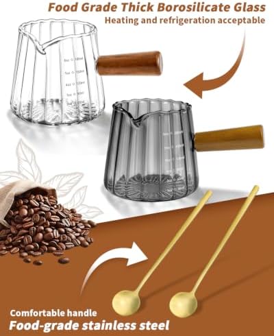 2Pcs Espresso Cups & Spoons, Ribbed Milk Frothing Cup, Espresso