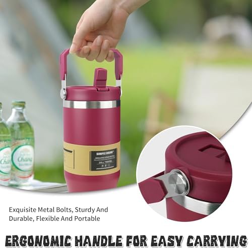 30oz Flip Straw Insulated Water Bottle with Handle, Leak Proof