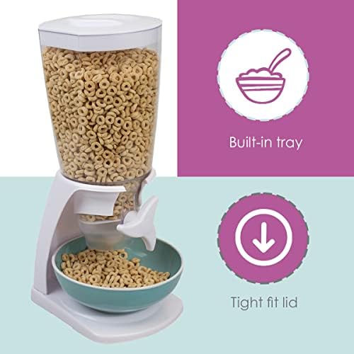 Cereal Dispenser Countertop, By Home Basics (White) | Plastic Cereal Dispenser For Pantry, With Twist-Knob | Perfect For Cereal, Candy, Pasta, Rice, and Pet Food