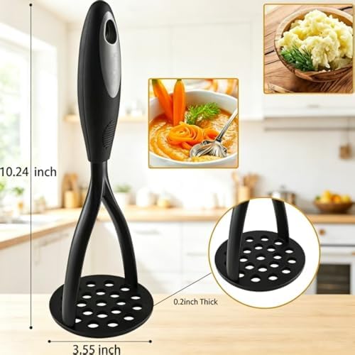 KSENDALO Potato Masher, Thick Nylon Blade Non-Scratch Masher