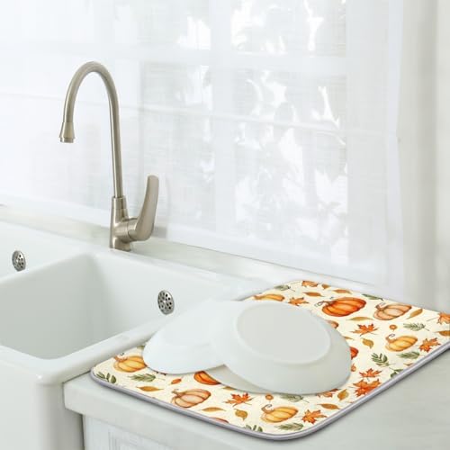 Fall Dish Drying Mat, Pumpkin Autumn Microfiber Kitchen Countertops