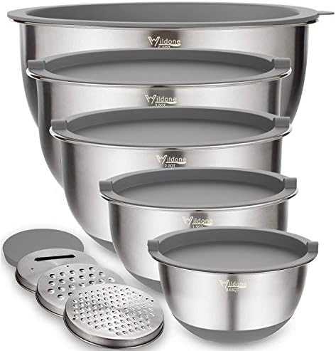 Wildone Mixing Bowls with Airtight Lids Set, 5PCS Stainless Steel