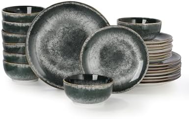 Sweejar 24 Piece Dinnerware Sets for 8,Porcelain Plates and Bowls Set for Kitchen,Housewaring Gift,Chip and Scratch Resistant, Easy Cleaning Dishes Set, Stack Compactly Dishware,Dark Green