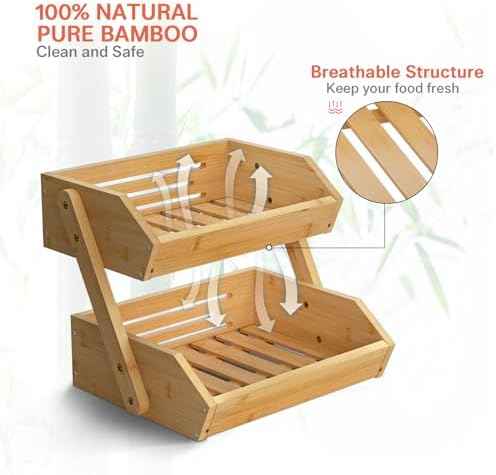 G.a HOMEFAVOR 2-Tier Bamboo Fruit Basket for Kitchen Counter, Self-assembly