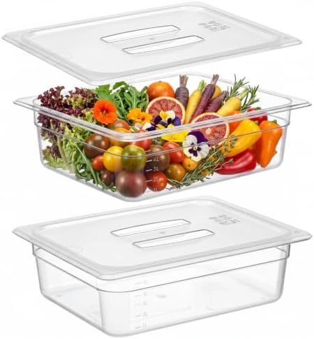 Bekith 2 Pack Plastic Food Pans with Lids, Half Size 4 Inch Deep