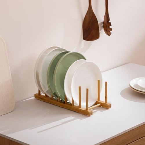 HBlife 2-Pack Bamboo Wooden Dish Rack, 7-Slot