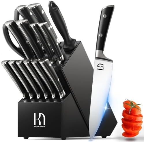 KnifeSaga 15-Piece Knife Block Set with Sharpener
