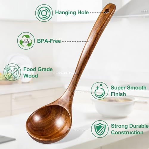 2-Piece Soup Ladle Pasta Spoon Set, Wooden Ladles for Cooking