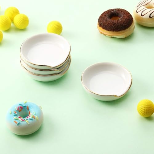 Boao 2.7 Inches Mini Ceramic Spoon Rests, Gold Rim Kitchen Spoon