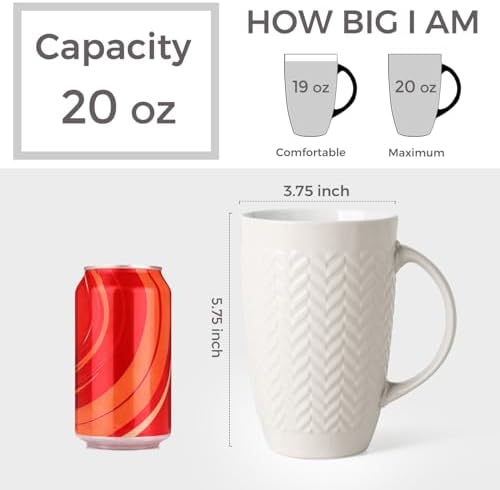 AmorArc 20 oz Large Coffee Mugs Set of 6, Tall Ceramic Coffee