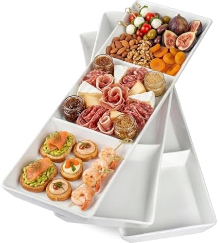 DELLING 16x5 Inch Ceramic 3-Section Serving Tray Set of 3, Stackable