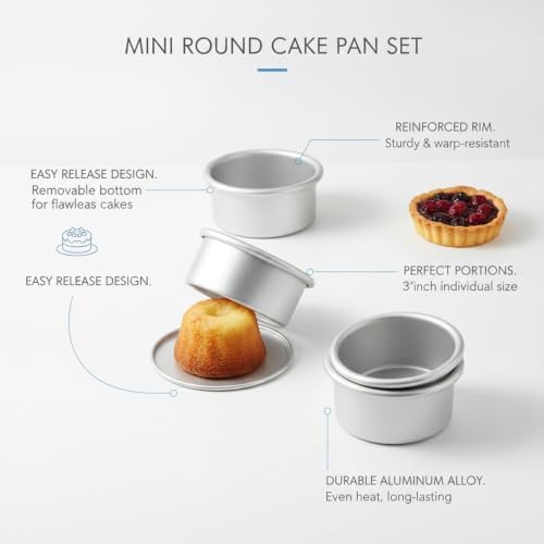 Aluminum Alloy Mini Cake Pan Set, 3-Inch Round Baking Molds with